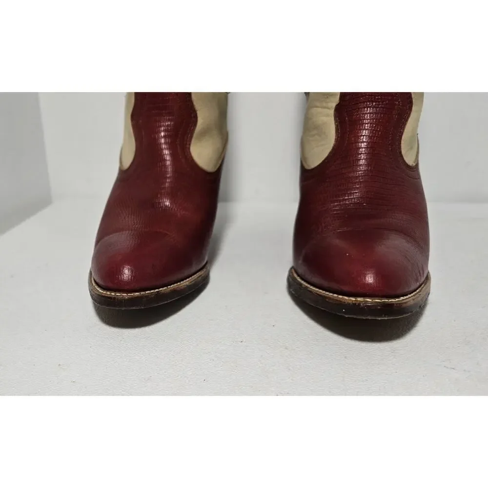 Vintage FRYE Tan Red Leather Bench Crafted Cowgirl Western Ladies Boots Sz 6B - Picture 3 of 16